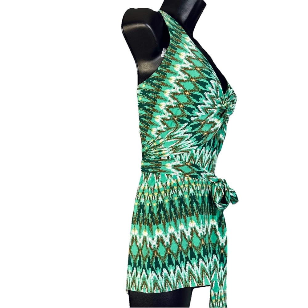 VTG BCBG MAXAZRIA Green Southwest V-Neck Twist Tank Top Y2K Wrap Waist Tie Shirt - Picture 5 of 8